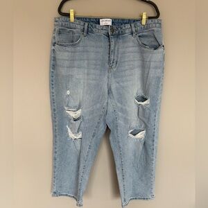 Lane Bryant light wash distressed cropped jeans